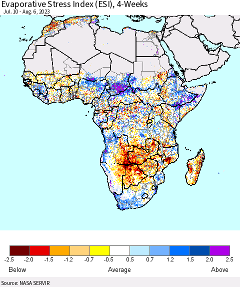 Africa Evaporative Stress Index (ESI), 4-Weeks Thematic Map For 7/31/2023 - 8/6/2023