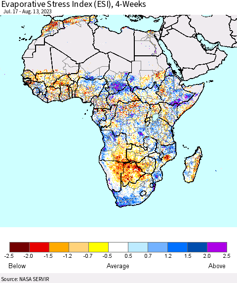 Africa Evaporative Stress Index (ESI), 4-Weeks Thematic Map For 8/7/2023 - 8/13/2023