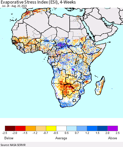 Africa Evaporative Stress Index (ESI), 4-Weeks Thematic Map For 8/14/2023 - 8/20/2023