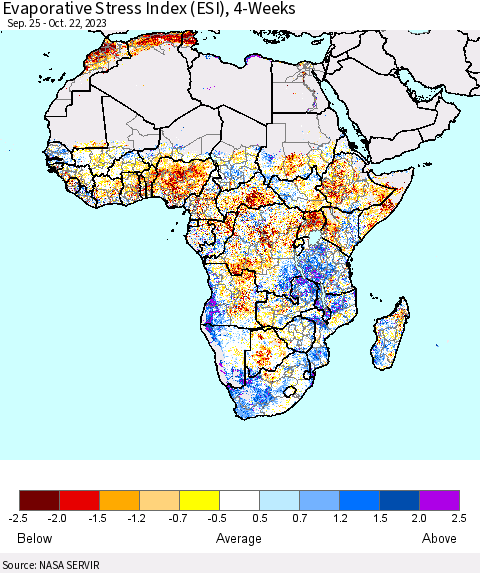 Africa Evaporative Stress Index (ESI), 4-Weeks Thematic Map For 10/16/2023 - 10/22/2023