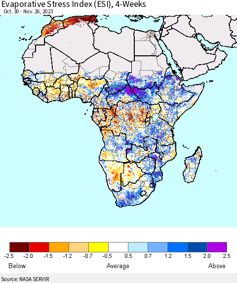 Africa Evaporative Stress Index (ESI), 4-Weeks Thematic Map For 11/20/2023 - 11/26/2023