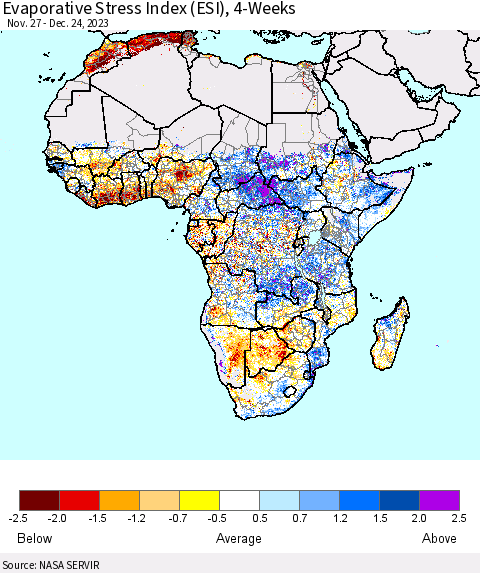 Africa Evaporative Stress Index (ESI), 4-Weeks Thematic Map For 12/18/2023 - 12/24/2023