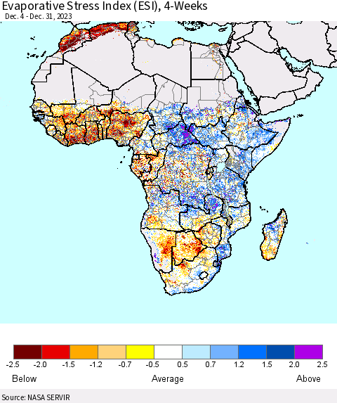 Africa Evaporative Stress Index (ESI), 4-Weeks Thematic Map For 12/25/2023 - 12/31/2023