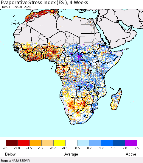 Africa Evaporative Stress Index (ESI), 4-Weeks Thematic Map For 1/1/2024 - 1/7/2024