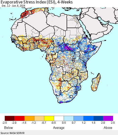 Africa Evaporative Stress Index (ESI), 4-Weeks Thematic Map For 1/8/2024 - 1/14/2024