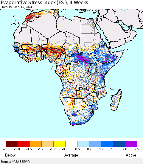 Africa Evaporative Stress Index (ESI), 4-Weeks Thematic Map For 1/15/2024 - 1/21/2024