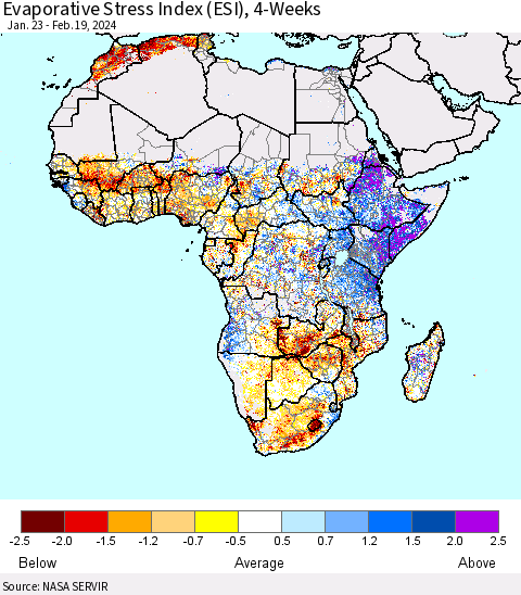 Africa Evaporative Stress Index (ESI), 4-Weeks Thematic Map For 2/19/2024 - 2/25/2024