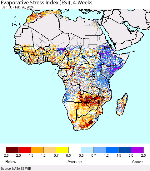 Africa Evaporative Stress Index (ESI), 4-Weeks Thematic Map For 2/26/2024 - 3/3/2024