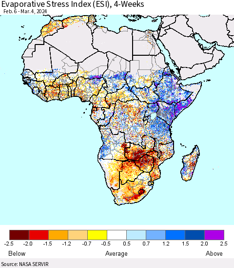 Africa Evaporative Stress Index (ESI), 4-Weeks Thematic Map For 3/4/2024 - 3/10/2024