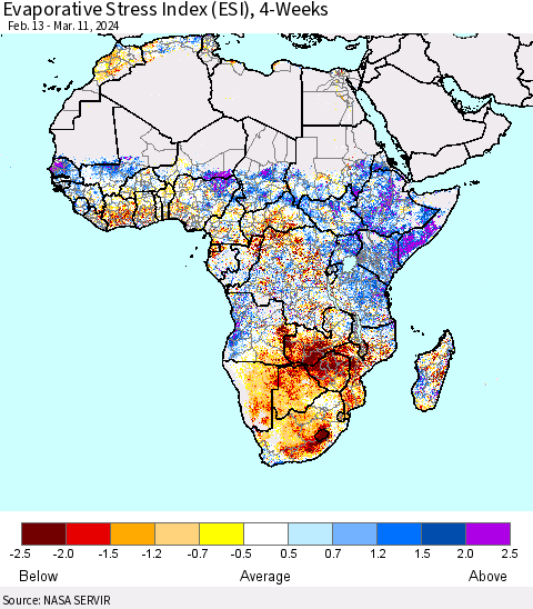 Africa Evaporative Stress Index (ESI), 4-Weeks Thematic Map For 3/11/2024 - 3/17/2024