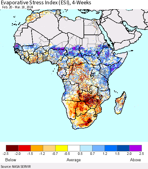 Africa Evaporative Stress Index (ESI), 4-Weeks Thematic Map For 3/18/2024 - 3/24/2024