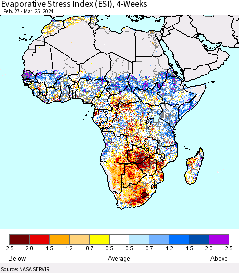Africa Evaporative Stress Index (ESI), 4-Weeks Thematic Map For 3/25/2024 - 3/31/2024