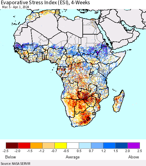 Africa Evaporative Stress Index (ESI), 4-Weeks Thematic Map For 4/1/2024 - 4/7/2024