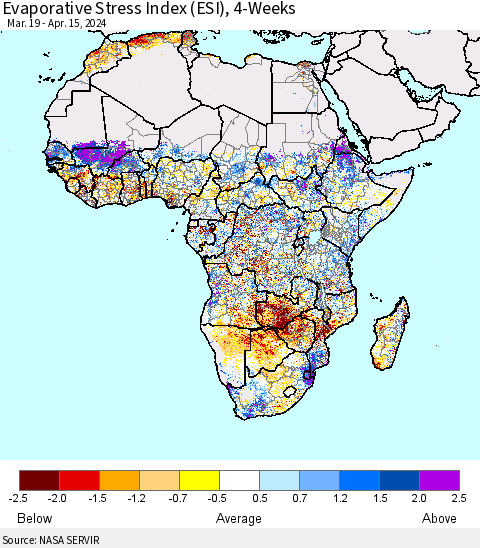 Africa Evaporative Stress Index (ESI), 4-Weeks Thematic Map For 4/15/2024 - 4/21/2024