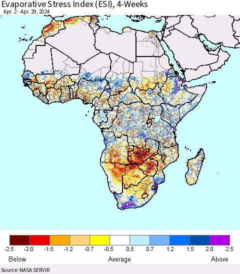Africa Evaporative Stress Index (ESI), 4-Weeks Thematic Map For 4/29/2024 - 5/5/2024