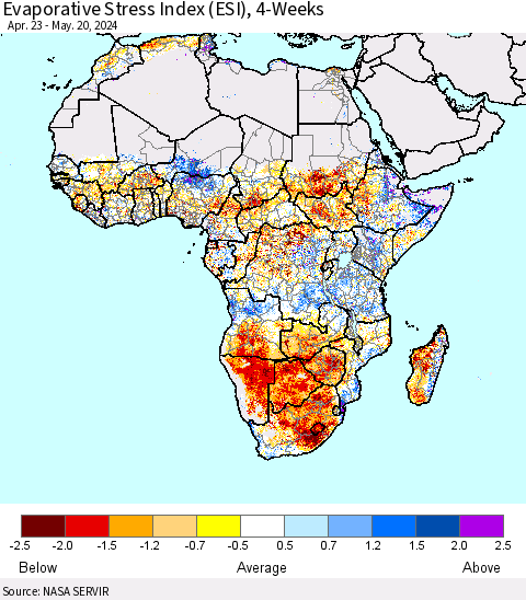 Africa Evaporative Stress Index (ESI), 4-Weeks Thematic Map For 5/20/2024 - 5/26/2024
