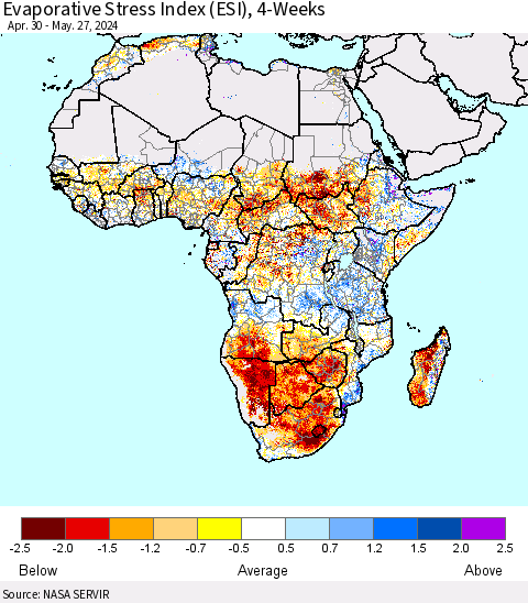 Africa Evaporative Stress Index (ESI), 4-Weeks Thematic Map For 5/27/2024 - 6/2/2024