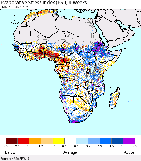 Africa Evaporative Stress Index (ESI), 4-Weeks Thematic Map For 12/2/2024 - 12/8/2024