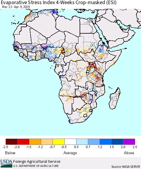 Africa Evaporative Stress Index (ESI), 4-Weeks over Croplands Thematic Map For 4/8/2019 - 4/14/2019