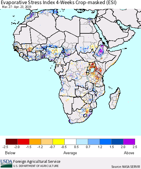 Africa Evaporative Stress Index (ESI), 4-Weeks over Croplands Thematic Map For 4/22/2019 - 4/28/2019