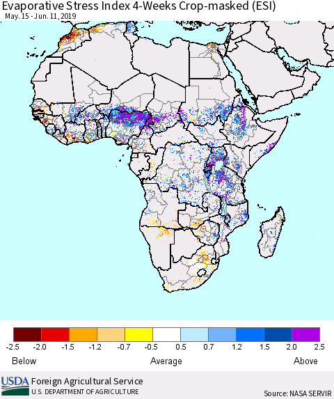 Africa Evaporative Stress Index (ESI), 4-Weeks over Croplands Thematic Map For 6/10/2019 - 6/16/2019