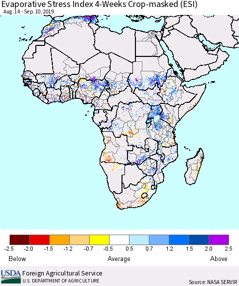 Africa Evaporative Stress Index (ESI), 4-Weeks over Croplands Thematic Map For 9/9/2019 - 9/15/2019