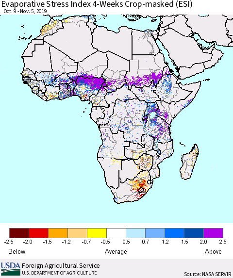 Africa Evaporative Stress Index (ESI), 4-Weeks over Croplands Thematic Map For 11/4/2019 - 11/10/2019
