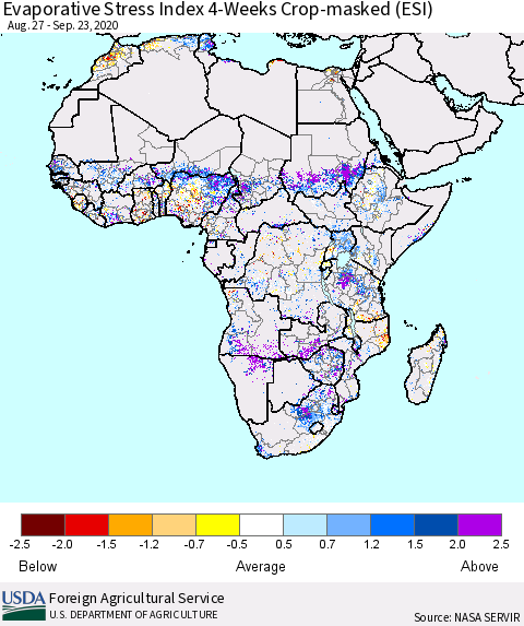 Africa Evaporative Stress Index (ESI), 4-Weeks over Croplands Thematic Map For 9/21/2020 - 9/27/2020