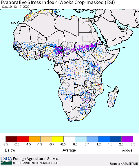 Africa Evaporative Stress Index (ESI), 4-Weeks over Croplands Thematic Map For 10/5/2020 - 10/11/2020