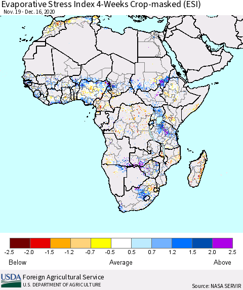 Africa Evaporative Stress Index (ESI), 4-Weeks over Croplands Thematic Map For 12/14/2020 - 12/20/2020