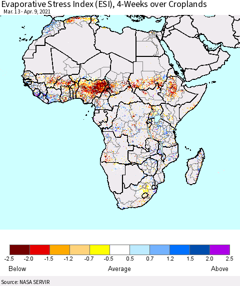 Africa Evaporative Stress Index (ESI), 4-Weeks over Croplands Thematic Map For 4/5/2021 - 4/11/2021