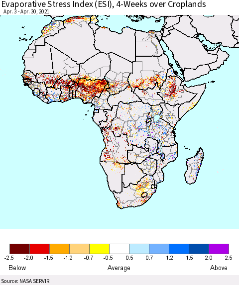 Africa Evaporative Stress Index (ESI), 4-Weeks over Croplands Thematic Map For 4/26/2021 - 5/2/2021
