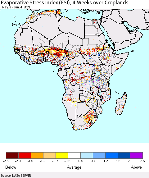 Africa Evaporative Stress Index (ESI), 4-Weeks over Croplands Thematic Map For 5/31/2021 - 6/6/2021