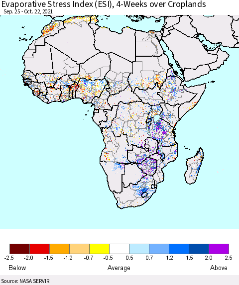 Africa Evaporative Stress Index (ESI), 4-Weeks over Croplands Thematic Map For 10/18/2021 - 10/24/2021