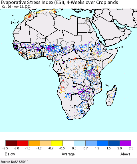 Africa Evaporative Stress Index (ESI), 4-Weeks over Croplands Thematic Map For 11/8/2021 - 11/14/2021