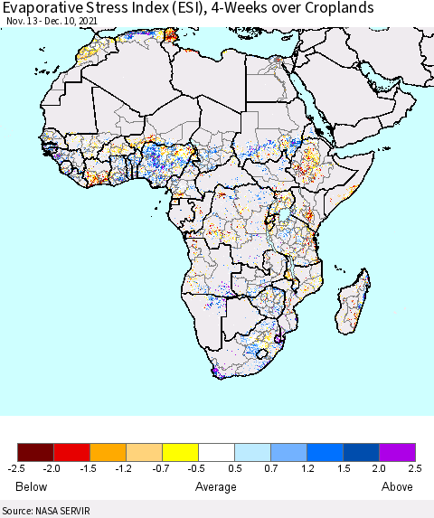 Africa Evaporative Stress Index (ESI), 4-Weeks over Croplands Thematic Map For 12/6/2021 - 12/12/2021