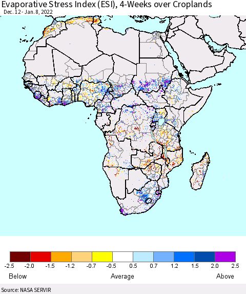 Africa Evaporative Stress Index (ESI), 4-Weeks over Croplands Thematic Map For 1/3/2022 - 1/9/2022