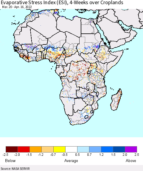 Africa Evaporative Stress Index (ESI), 4-Weeks over Croplands Thematic Map For 4/11/2022 - 4/17/2022