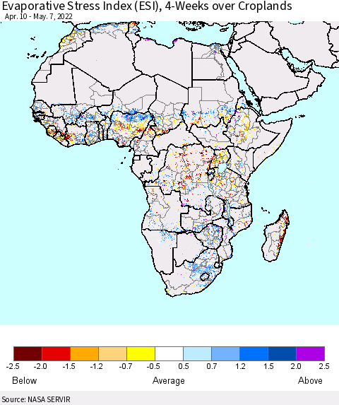 Africa Evaporative Stress Index (ESI), 4-Weeks over Croplands Thematic Map For 5/2/2022 - 5/8/2022