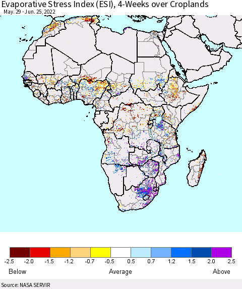 Africa Evaporative Stress Index (ESI), 4-Weeks over Croplands Thematic Map For 6/20/2022 - 6/26/2022