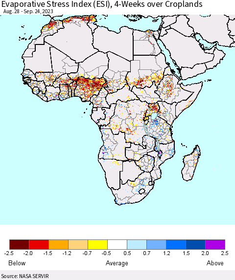 Africa Evaporative Stress Index (ESI), 4-Weeks over Croplands Thematic Map For 9/18/2023 - 9/24/2023