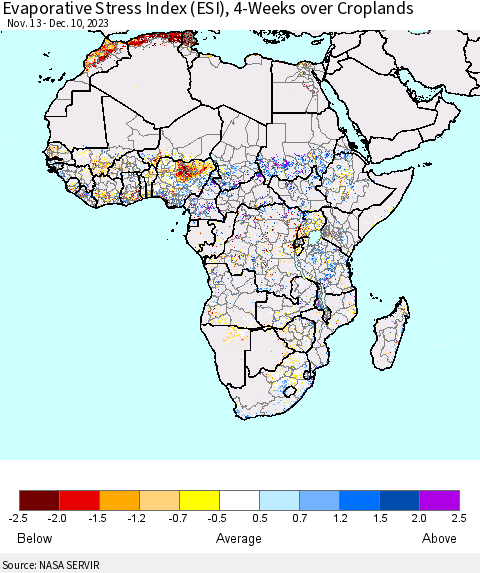 Africa Evaporative Stress Index (ESI), 4-Weeks over Croplands Thematic Map For 12/4/2023 - 12/10/2023
