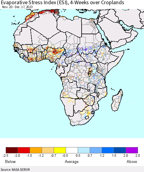 Africa Evaporative Stress Index (ESI), 4-Weeks over Croplands Thematic Map For 12/11/2023 - 12/17/2023