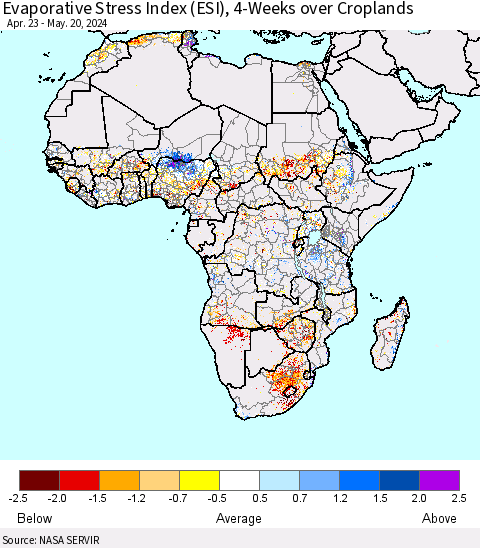 Africa Evaporative Stress Index (ESI), 4-Weeks over Croplands Thematic Map For 5/20/2024 - 5/26/2024