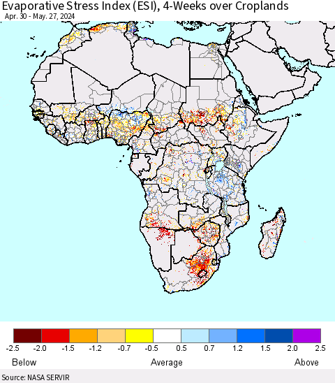 Africa Evaporative Stress Index (ESI), 4-Weeks over Croplands Thematic Map For 5/27/2024 - 6/2/2024