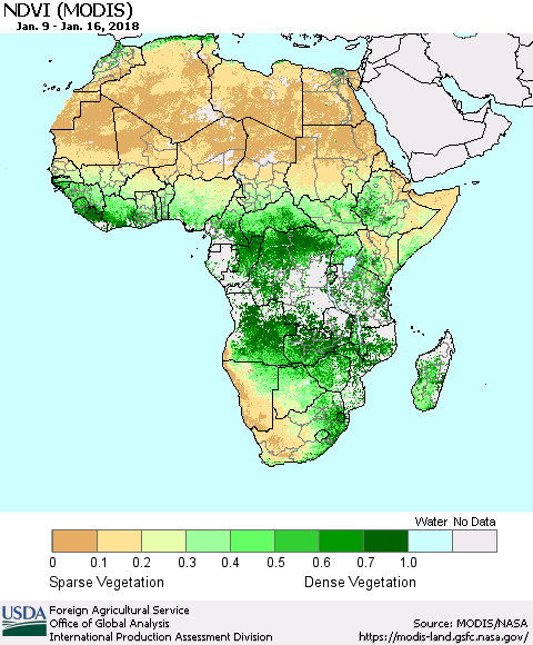 Africa NDVI (Terra-MODIS) Thematic Map For 1/11/2018 - 1/20/2018