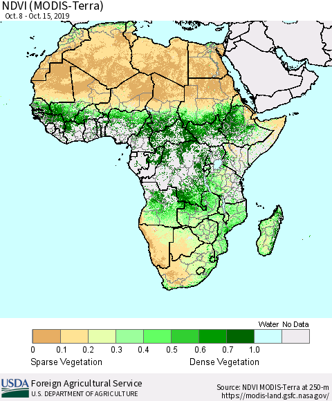 Africa NDVI (Terra-MODIS) Thematic Map For 10/11/2019 - 10/20/2019