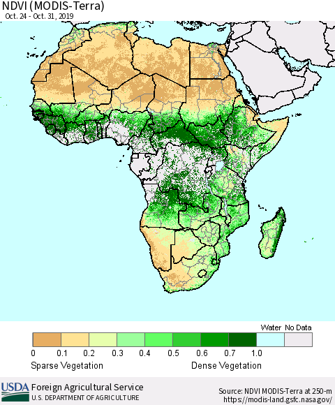Africa NDVI (Terra-MODIS) Thematic Map For 10/21/2019 - 10/31/2019