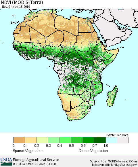 Africa NDVI (Terra-MODIS) Thematic Map For 11/11/2019 - 11/20/2019