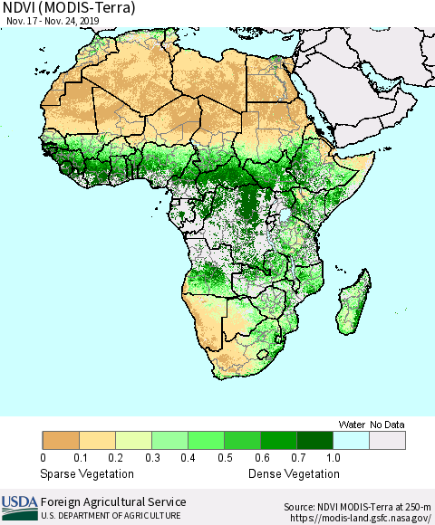 Africa NDVI (Terra-MODIS) Thematic Map For 11/21/2019 - 11/30/2019
